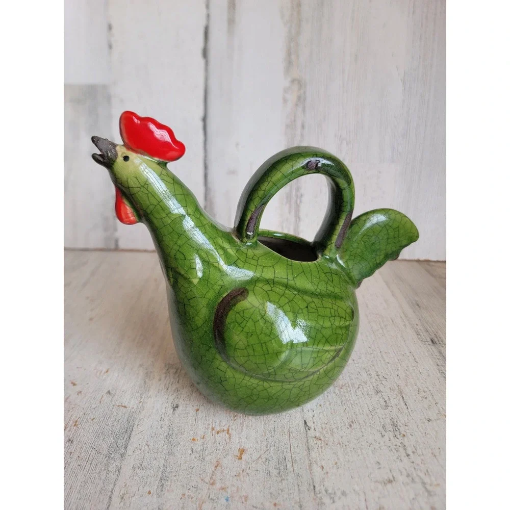 Vintage green chicken watering can picture hen ceramic kitchen home decor